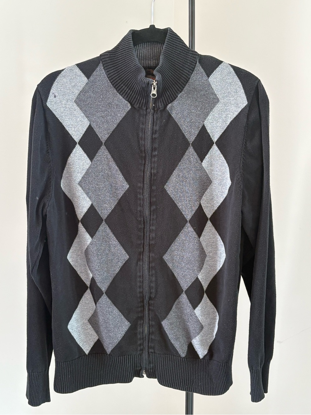 Dockers Black Zip-Up Sweater with Gray Argyle